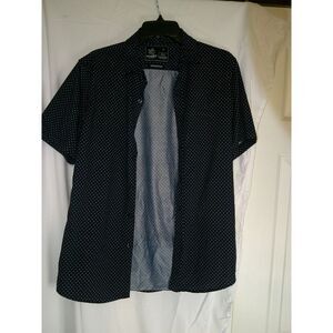 Rugby University Navy Blue Polka‎ Dot Short Sleeve Stretch Shirt Size S